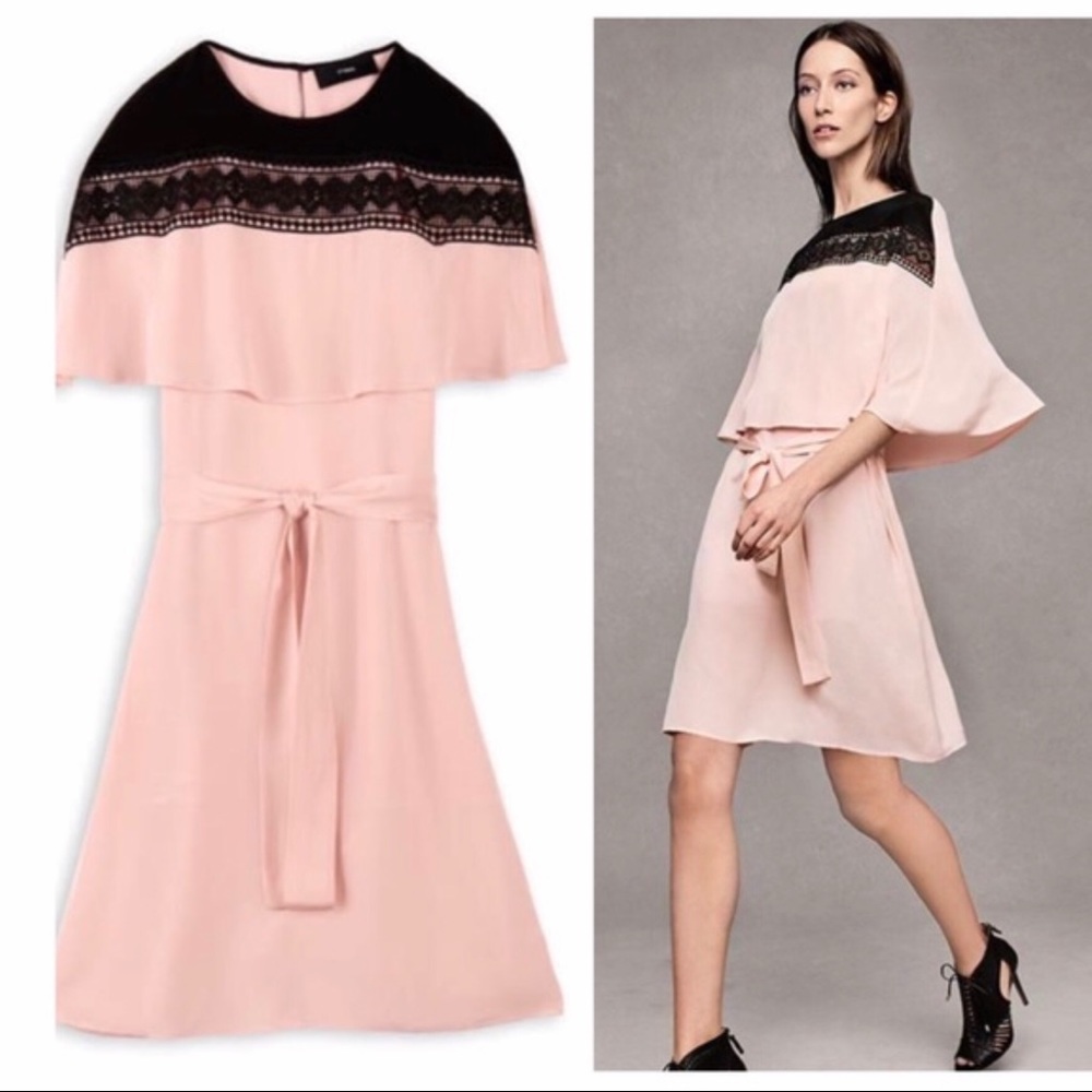 Yyigal Blush Pink Belted Lace Cape Dress